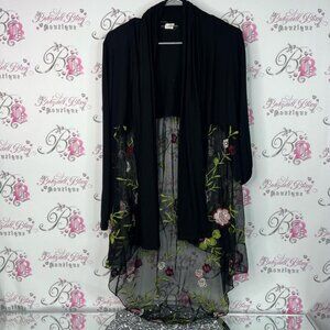 Kim & Cami cardigan flowy sheer mesh floral flowers Black Sheer Cardigan